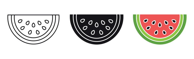 Watermelon slice icon set. Fresh whole, cut and sliced watermelon , Vector colorful illustration isolated on a white background , vector illustration.