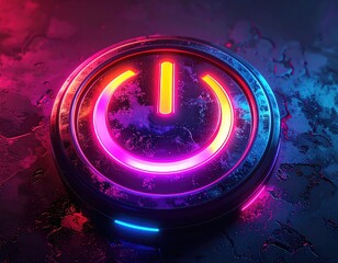 Neon power button, metallic, futuristic
