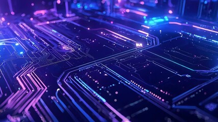 Abstract cyberpunk motion background, glowing neon grid with flowing digital particles, futuristic holographic style - Powered by Adobe