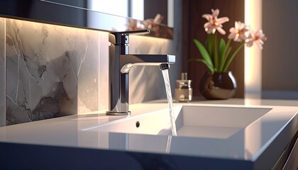Modern bathroom sink with running water