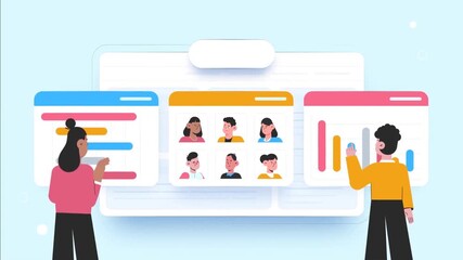 Animated team analyzing data dashboard, modern business analytics and teamwork concept illustration. - Powered by Adobe