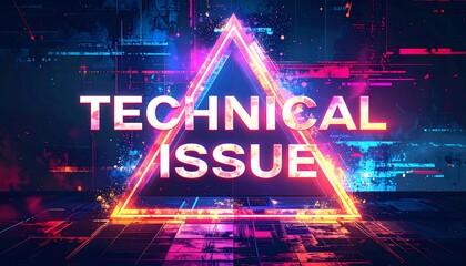 Vibrant technical issue alert with glowing triangle and modern glitch design, perfect for tech blogs, repair services, and software companies