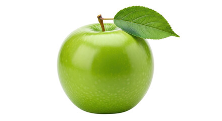 Isolated Granny Smith apple fruit with stem and leaf, a healthy organic vegetarian food
