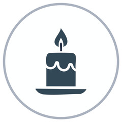 Burning candle icon with flame and melting wax. Simple flat vector illustration for memorials or relaxation.