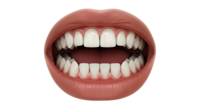 Isolated mouth open revealing teeth, dental health concept, closeup, macro shot, studio photo