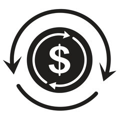 Obraz premium Black and White Dollar Coin with Arrows Showing Circulation or Exchange Flow