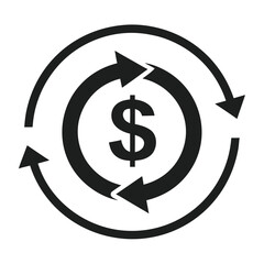 Obraz premium Black Dollar Sign Circled by Arrows Economic Cycle, Money Flow and Investment Concept
