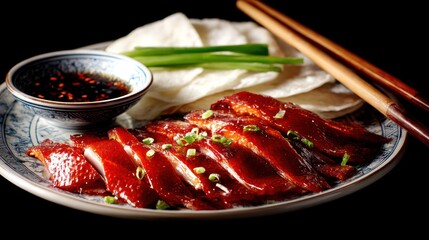 Roasted duck with pancakes and sauce