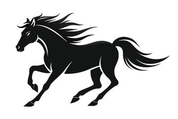 Black Horse Galloping, Elegant Silhouette Illustration on White Background, Equine Design