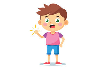 Obraz premium Cartoon Boy Expressing Surprise with Raised Hand Wearing Blue Shorts and Pink Shirt