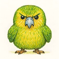 Fototapeta premium 카카포, 크레용 아트 일러스트, jpeg (kakapo, crayon art Illustration, jpeg)