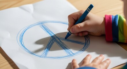 Child drawing peace symbol