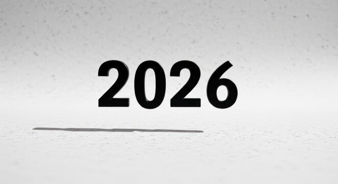 Bold black "2026" text with a line beneath on a textured white surface