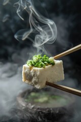 Steaming tofu with green onions