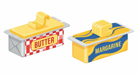 Butter versus margarine, a culinary choice represented with style, showcasing a comparison between dairy and plant-based spreads for baking, cooking, and healthy eating habits