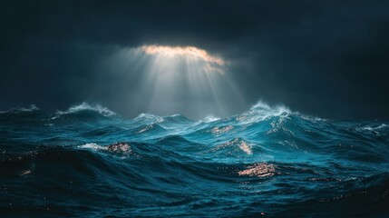 Stormy sea sunlight