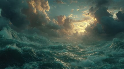 Stormy seascape sunset