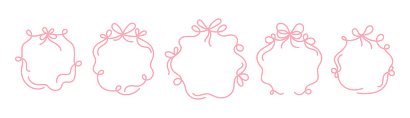 Coquette lace Tied pink bow One line vintage frame