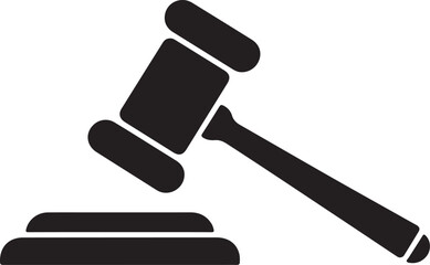 Minimalist silhouette icon of a gavel for legal and justice themes