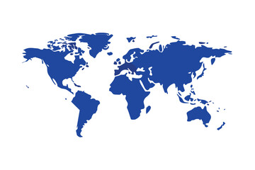 Fototapeta premium Cobalt Blue World Map Silhouette on White Background, Geographical Representation of Continents