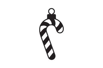 Black and white candy cane christmas ornament icon