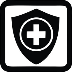 Shield with medical cross symbol representing healthcare security and protection icon for safety and wellness services
