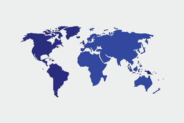 Obraz premium Detailed Silhouette of the World Map Displaying Continents in Blue on a Light Gray Background