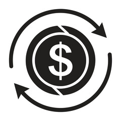 Obraz premium Dollar Coin Circle with Arrows in Black and White Currency Exchange Concept