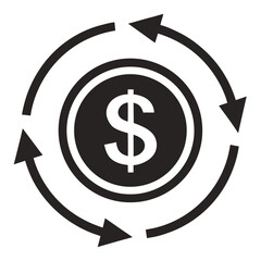 Obraz premium Dollar Coin Surrounded by Circular Arrows Money Flow or Exchange Concept Illustration