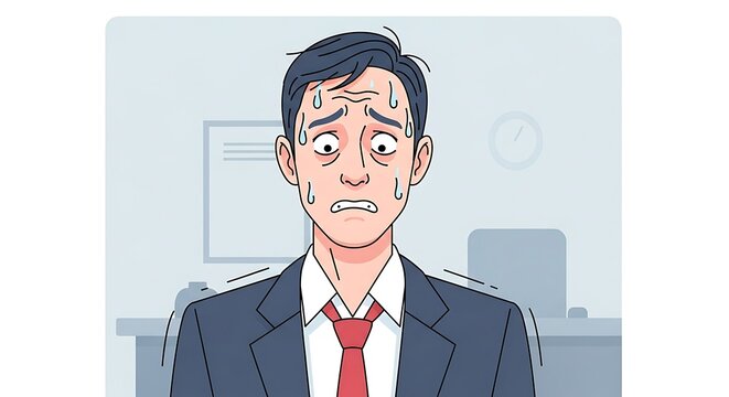 Anxious man sweating.