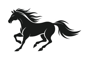 Obraz premium Dynamic Black Horse Silhouette Running Horse with Flowing Mane and Tail Illustration
