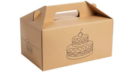 Isolated cardboard cake box with handle carrying birthday dessert for special events and celebration