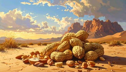 Peanuts in a desert landscape at sunset