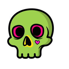 Fototapeta premium Cartoonish Lime Green Skull with Pink Accents and Heart Detail