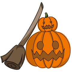 halloween pumpkin with broom