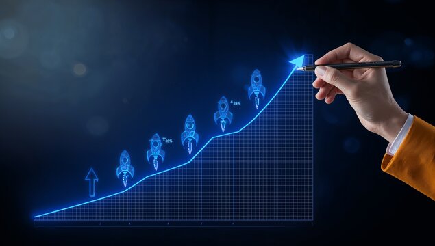 ROI, analytics Manager visualizes monthly KPI line in a workspace to optimize sales, revenue, and performance, informing business metrics and investors.