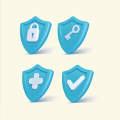 Realistic set of blue security shield icons vector illustration