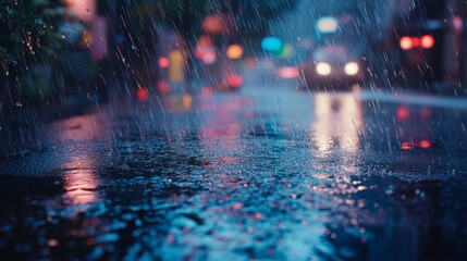 rainy view on a deserted road