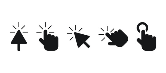 mouse click pointer cursor arrow modern style flat icon for apps and websites, Cursor icons set. Cursor set in hand, arrow and mouse forms, click set, arrow and hand pointer. Vector illustration