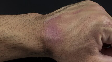 Fototapeta premium Hand Web Swelling: Close-Up of Small Swollen Spot with Faint Redness, Slow Rebound on Pressing