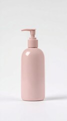 A minimalist pink pump bottle against a clean white background, showcasing a sleek and modern design for personal care or household products.