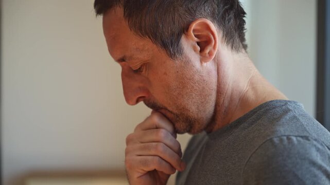 Man rethinking, portrait of adult male changing his mind, 4K