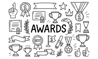 Doodle style awards and trophies collection for celebrations