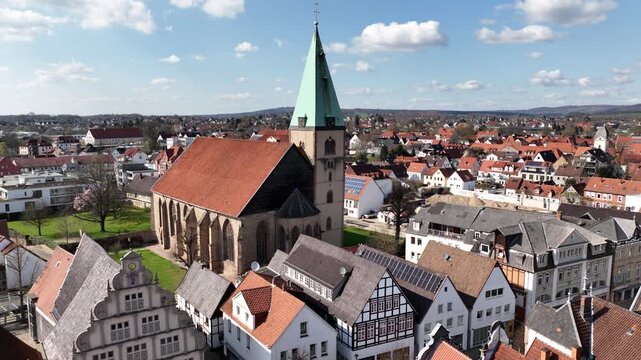 Lemgo Aerial church in small german town.