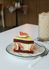 fig cake korea dessert cafe plate milk tea