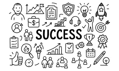 Business success icons set in linear style for innovative marketing and collaboration