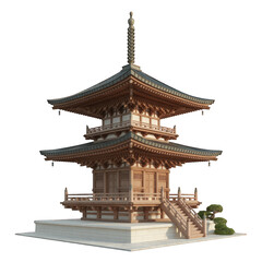 Naklejka premium Detailed pagoda architecture with many levels on transparent background