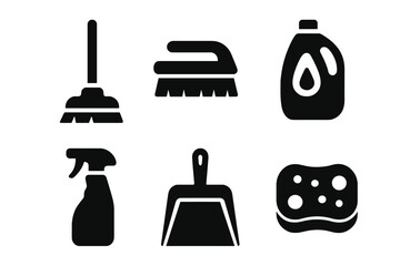 Collection of essential household cleaning tools and supplies for maintaining a clean and hygienic home environment