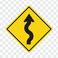 Winding road ahead warning road sign transparent © Amir