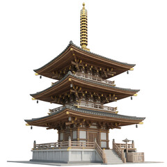 Naklejka premium Japanese pagoda architecture with gold spire on transparent background